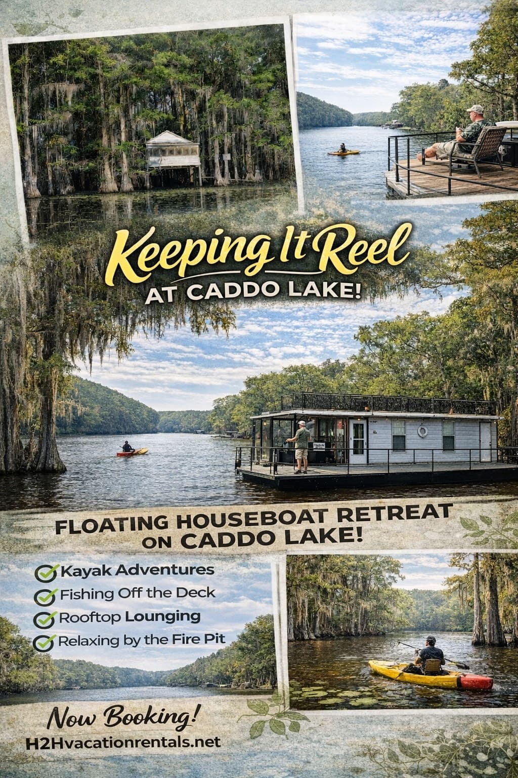 Caddo Lake Houseboat with Kayaks